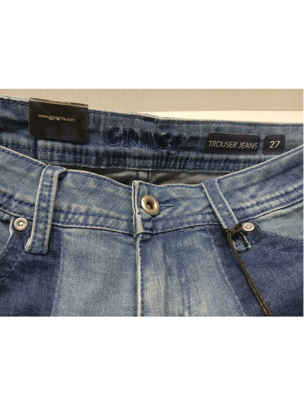 Grace in LA Retro 70's Flare Mid Rise Three Tone Penny Lane Jeans Boho Chic 27 - Picture 7 of 7